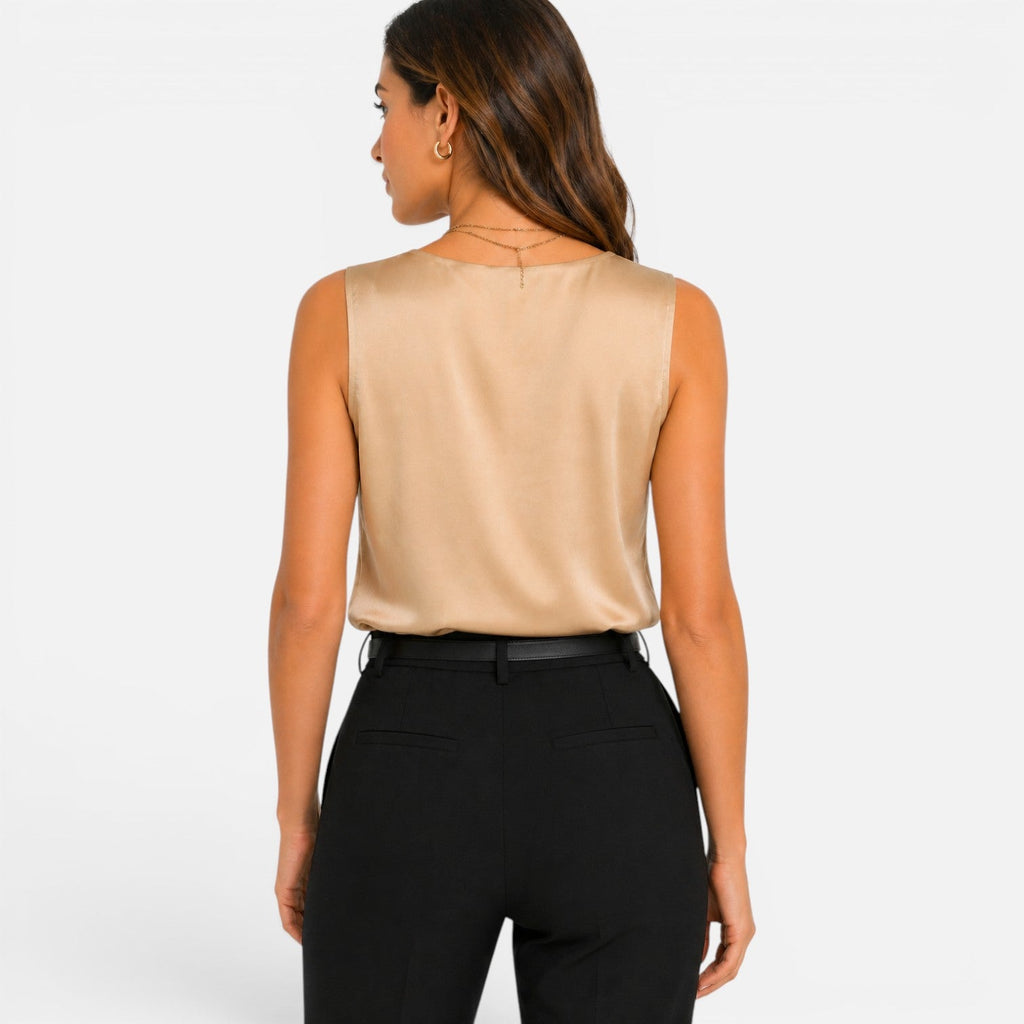 Maison Straver | Women’s Satin Blouse Sleeveless V Neck Silky Top