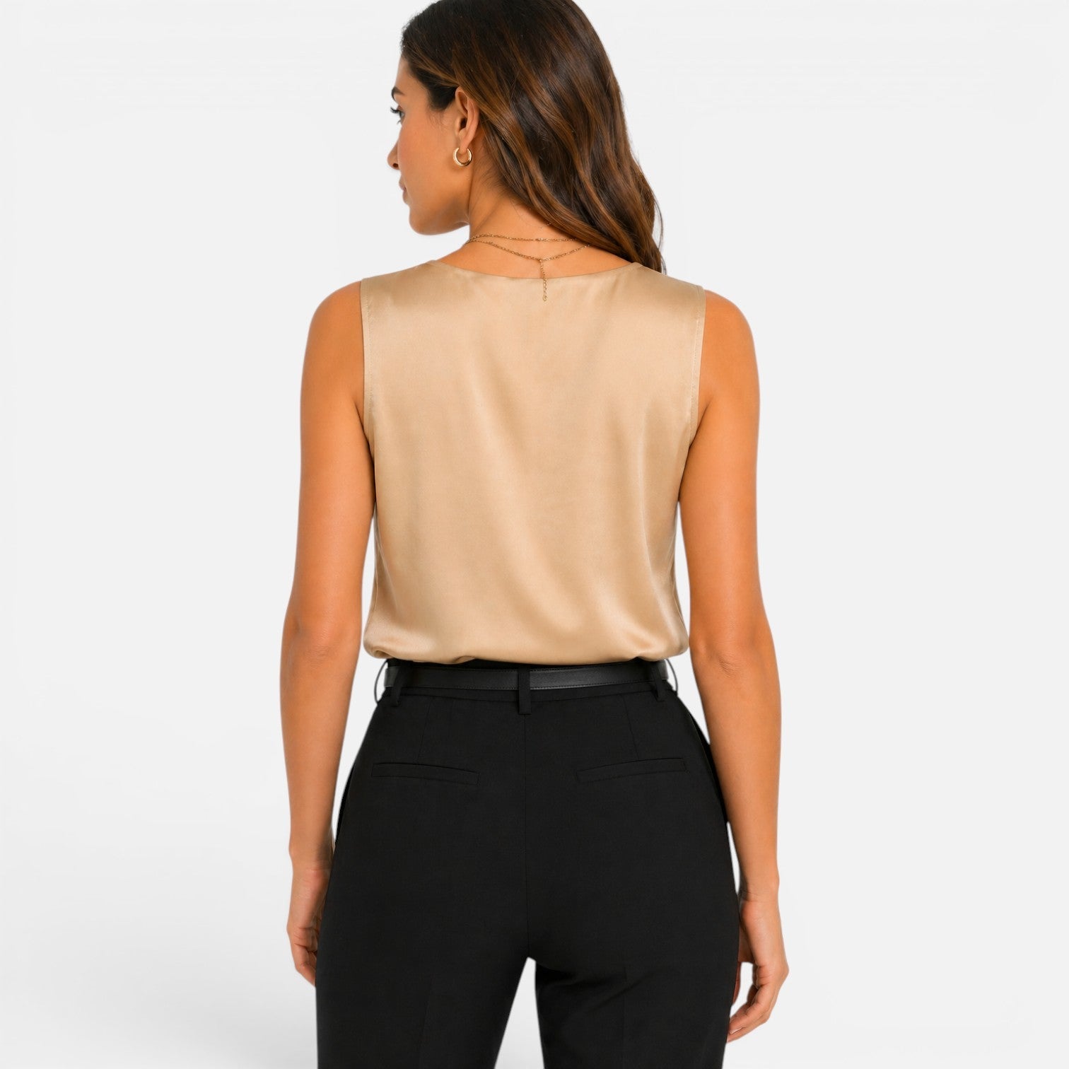 Maison Straver | Women’s Satin Blouse Sleeveless V Neck Silky Top