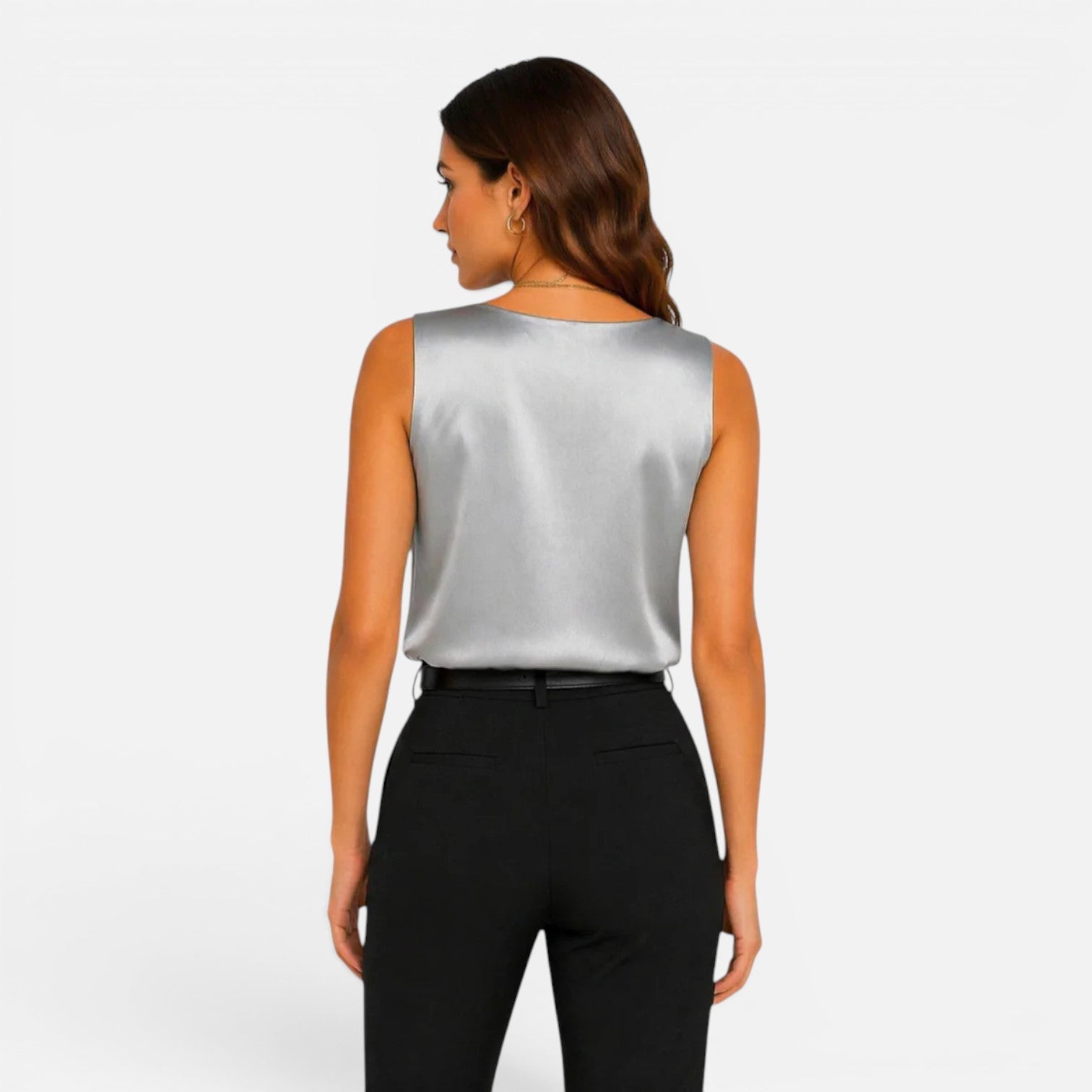 Maison Straver | Women’s Satin Blouse Sleeveless V Neck Silky Top