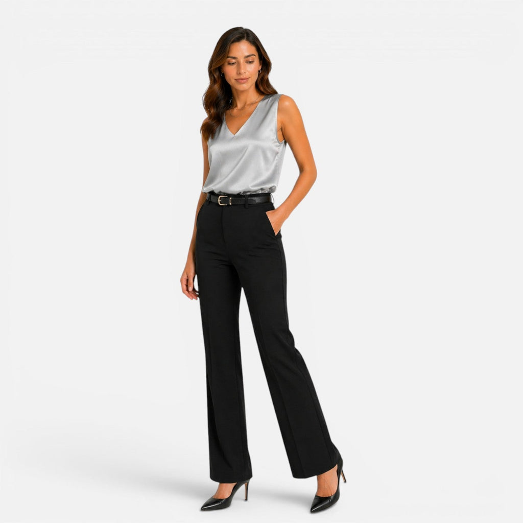 Maison Straver | Women’s Satin Blouse Sleeveless V Neck Silky Top