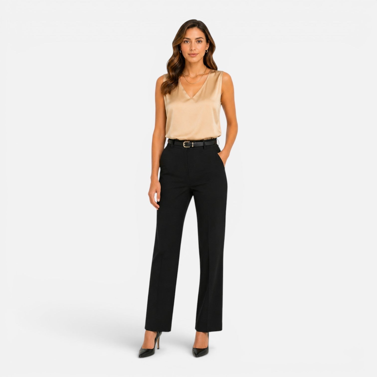 Maison Straver | Women’s Satin Blouse Sleeveless V Neck Silky Top