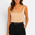 Maison Straver | Women’s Satin Blouse Sleeveless V Neck Silky Top