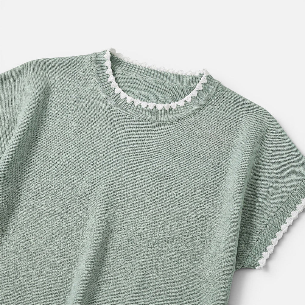 Women's Contrast Trim Knit Top Short Sleeve Relaxed Fit