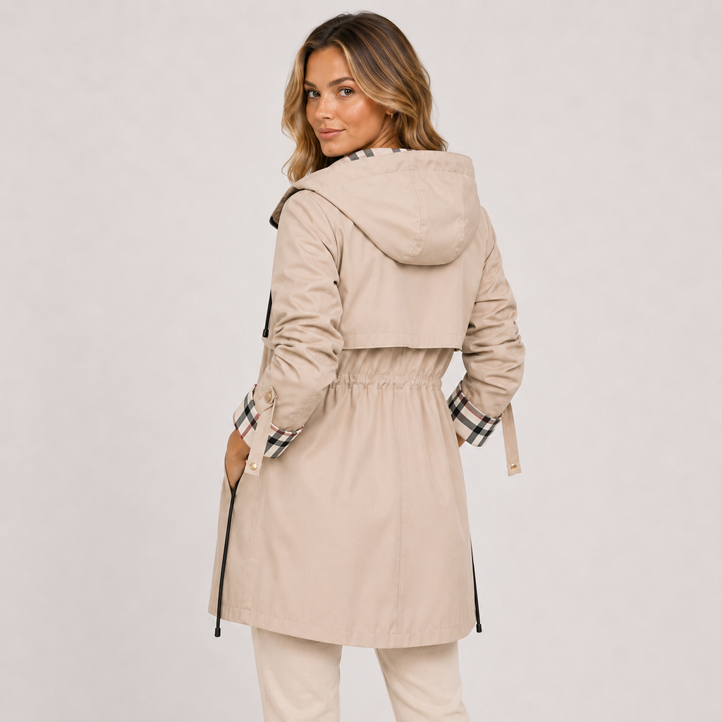 Women’s Hooded Long Jacket Warm Adjustable Waist