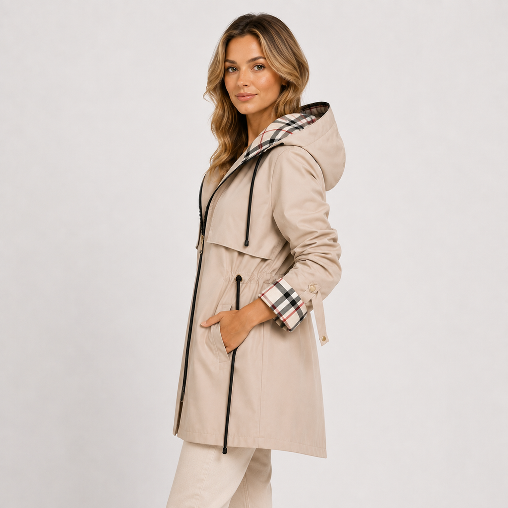 Women’s Hooded Long Jacket Warm Adjustable Waist