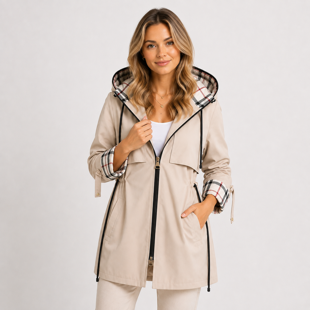 Women’s Hooded Long Jacket Warm Adjustable Waist