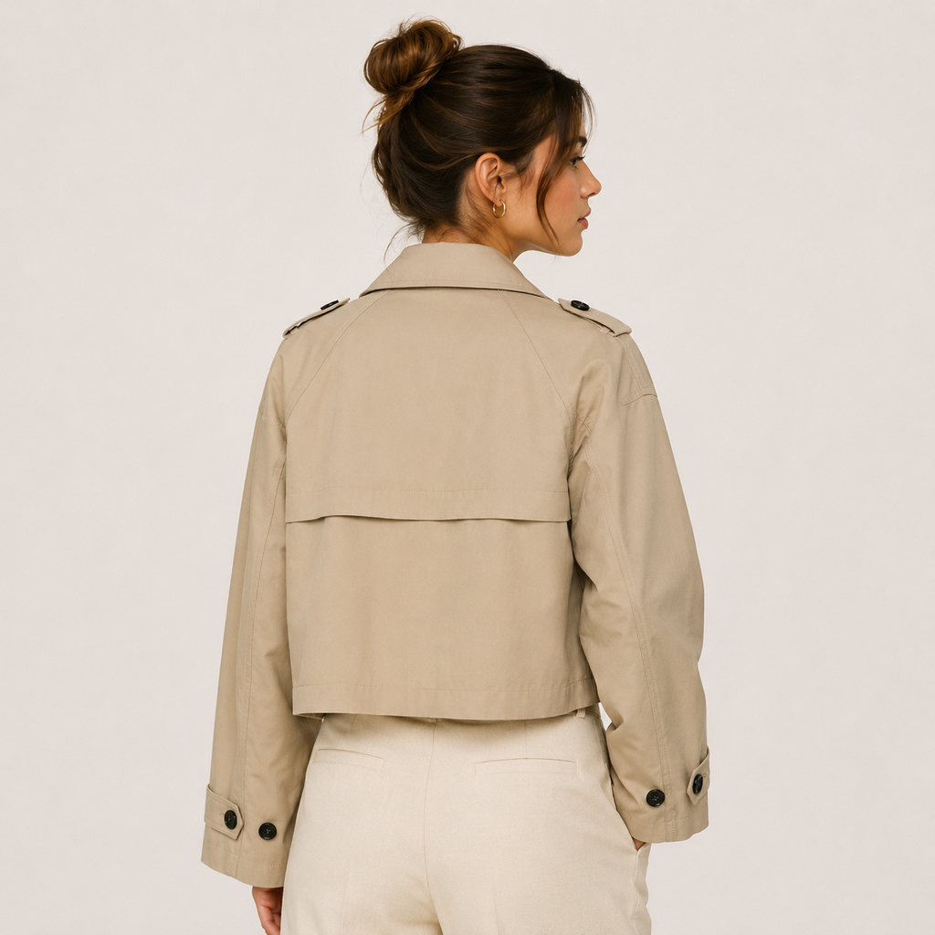 Women's Cropped Trench Jacket Double Breasted Classic Outerwear