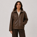 Women's Relaxed Fit Leather Look Jacket with Classic Collar