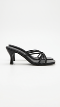 Avery Strappy Square Toe Mule Heel Sandals - Black