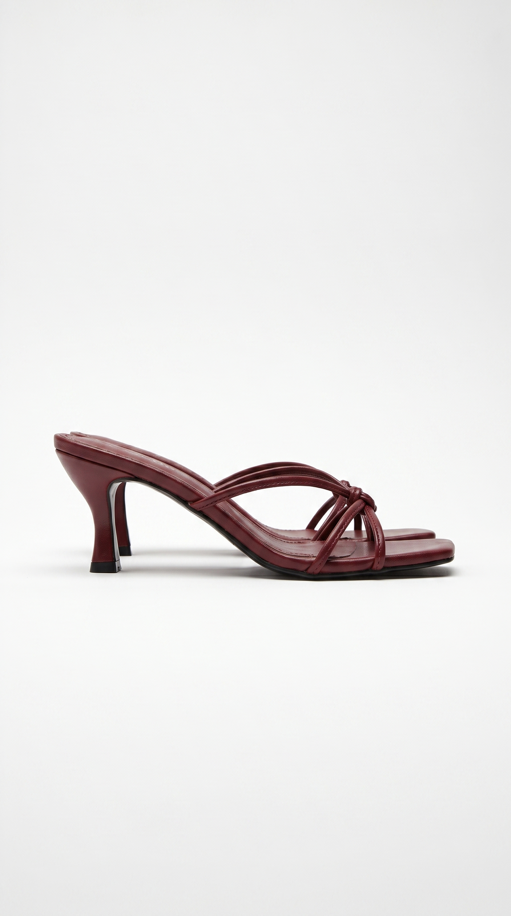 Avery Strappy Square Toe Mule Heel Sandals - Burgundy