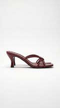 Avery Strappy Square Toe Mule Heel Sandals - Burgundy