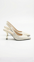 Frida Textured Pointed Toe Slingback Heel Sandals - Gold