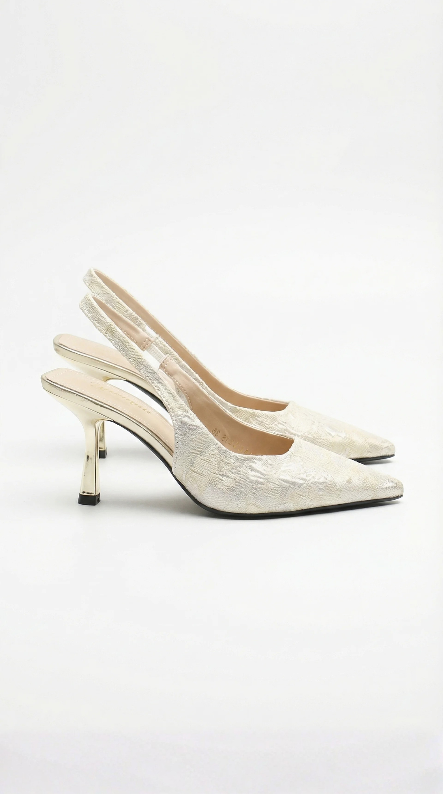 Frida Textured Pointed Toe Slingback Heel Sandals - Gold