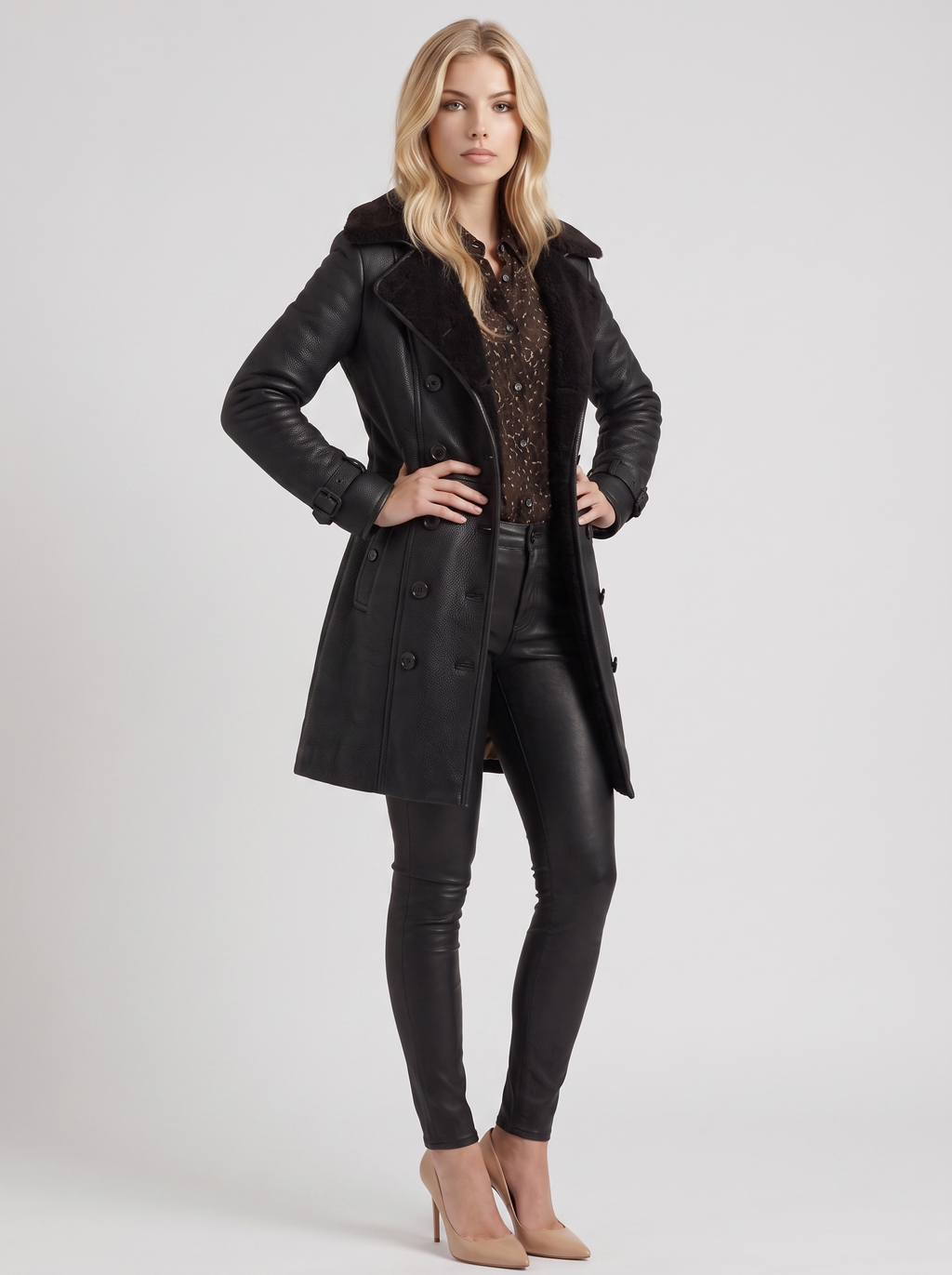 Nellie Shearling Coat - Black