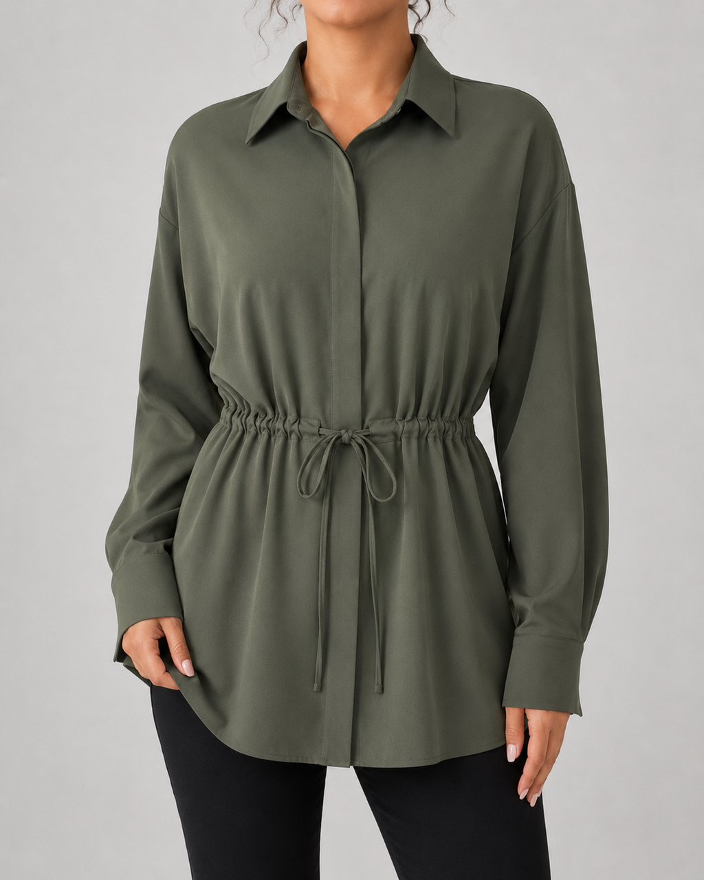 Women's Oversized Longline Shirt Drawstring Waist