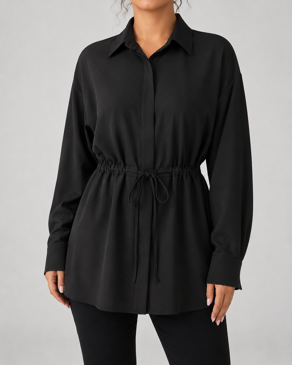 Women's Oversized Longline Shirt Drawstring Waist