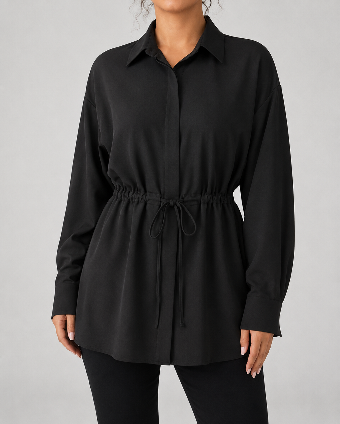 Women's Oversized Longline Shirt Drawstring Waist
