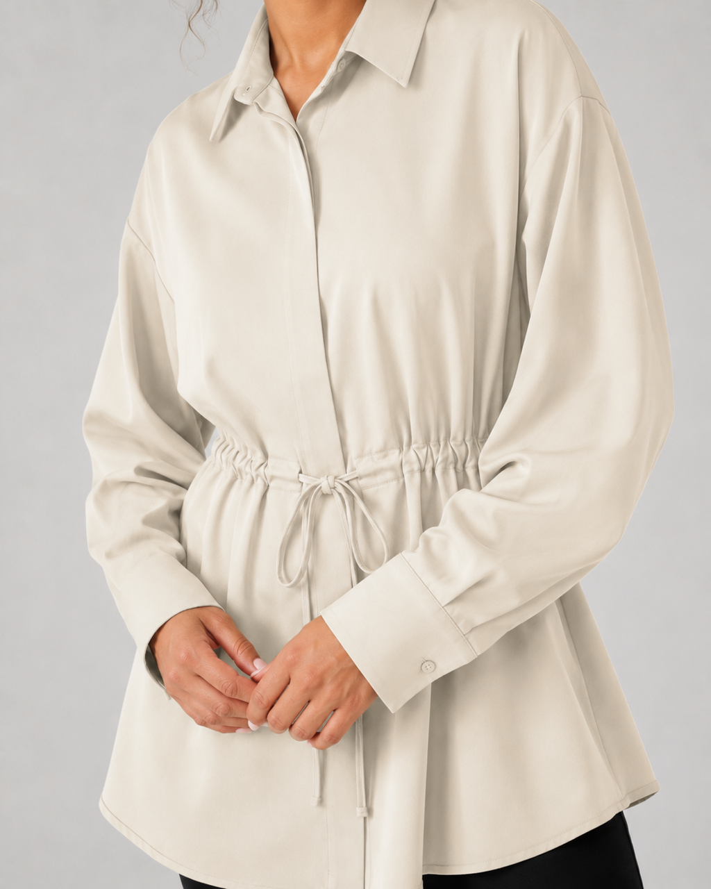 Women's Oversized Longline Shirt Drawstring Waist