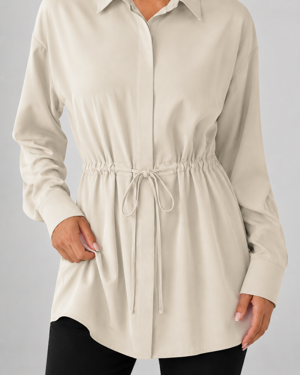 Women's Oversized Longline Shirt Drawstring Waist