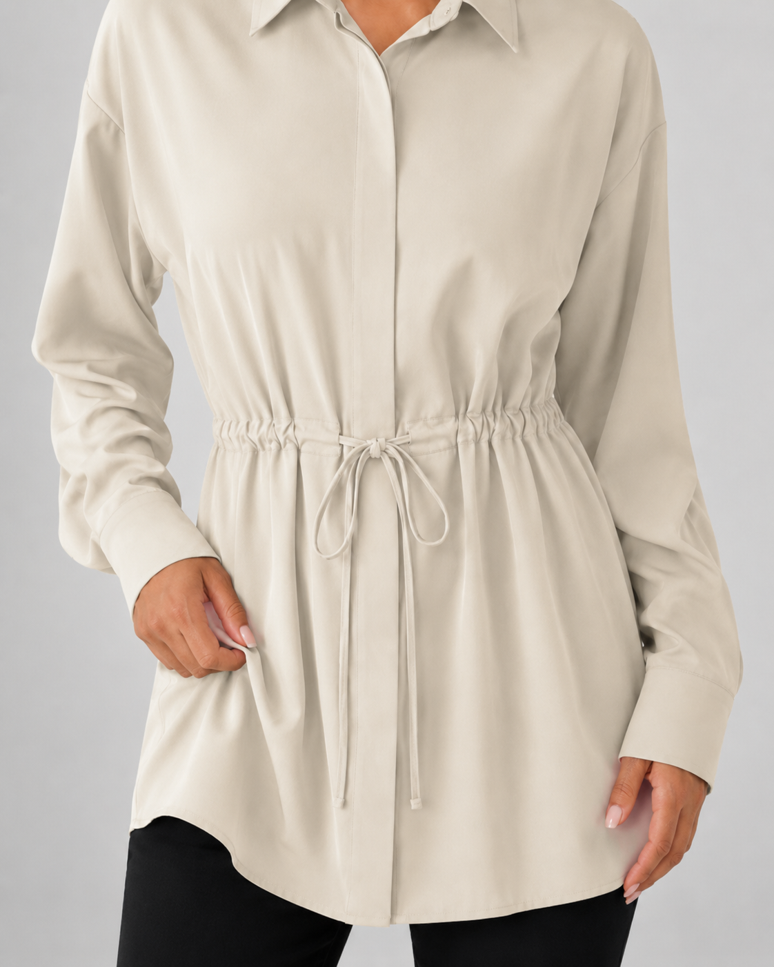 Women's Oversized Longline Shirt Drawstring Waist