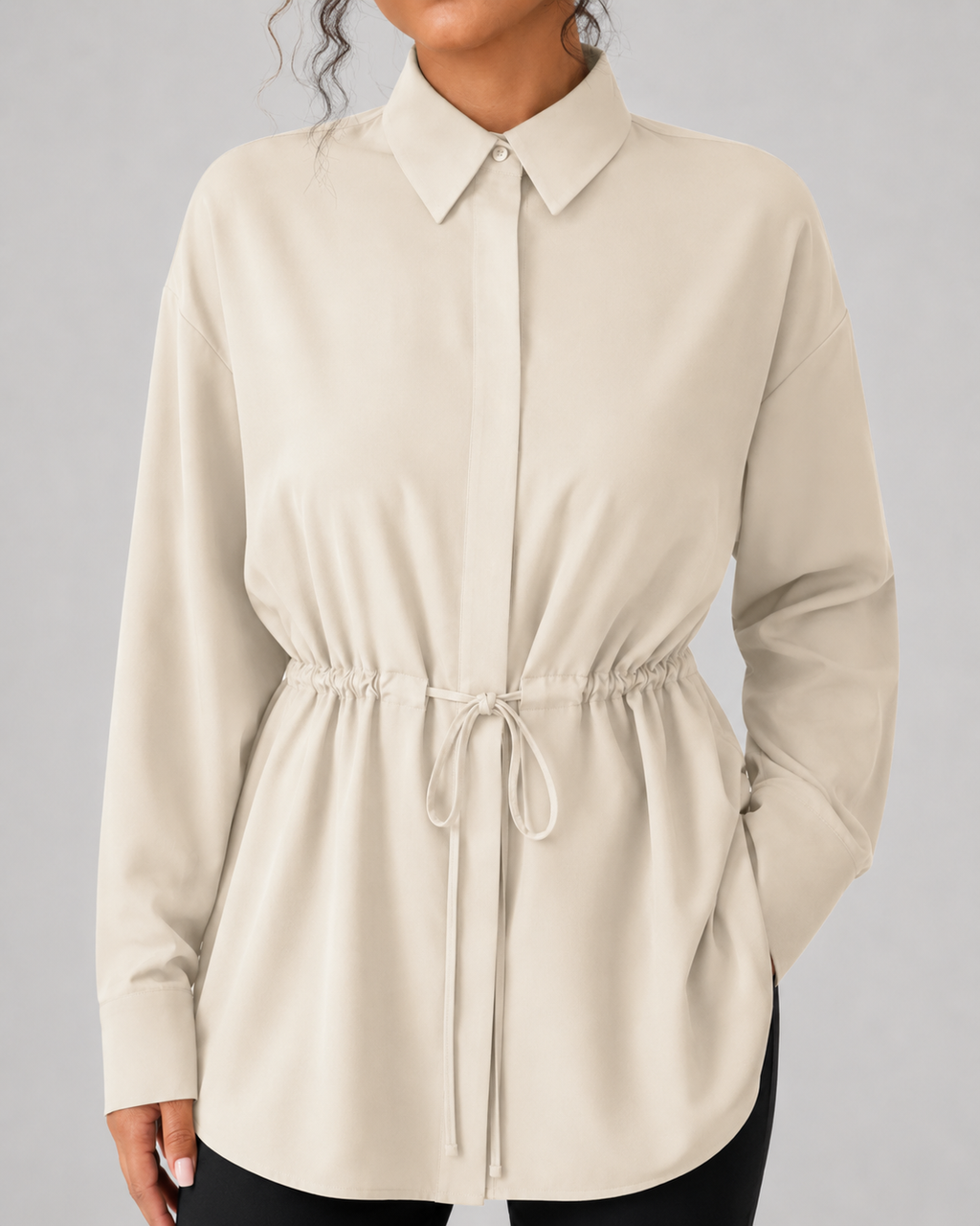 Women's Oversized Longline Shirt Drawstring Waist