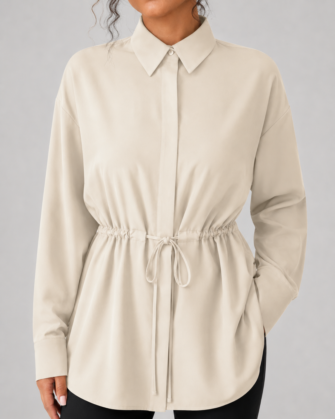 Women's Oversized Longline Shirt Drawstring Waist