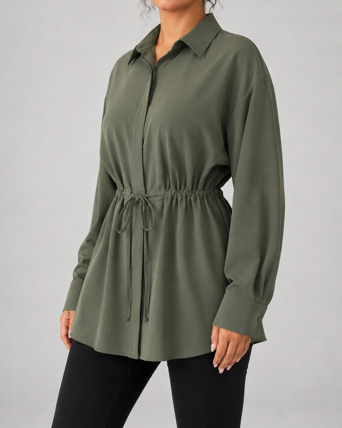 Women's Oversized Longline Shirt Drawstring Waist