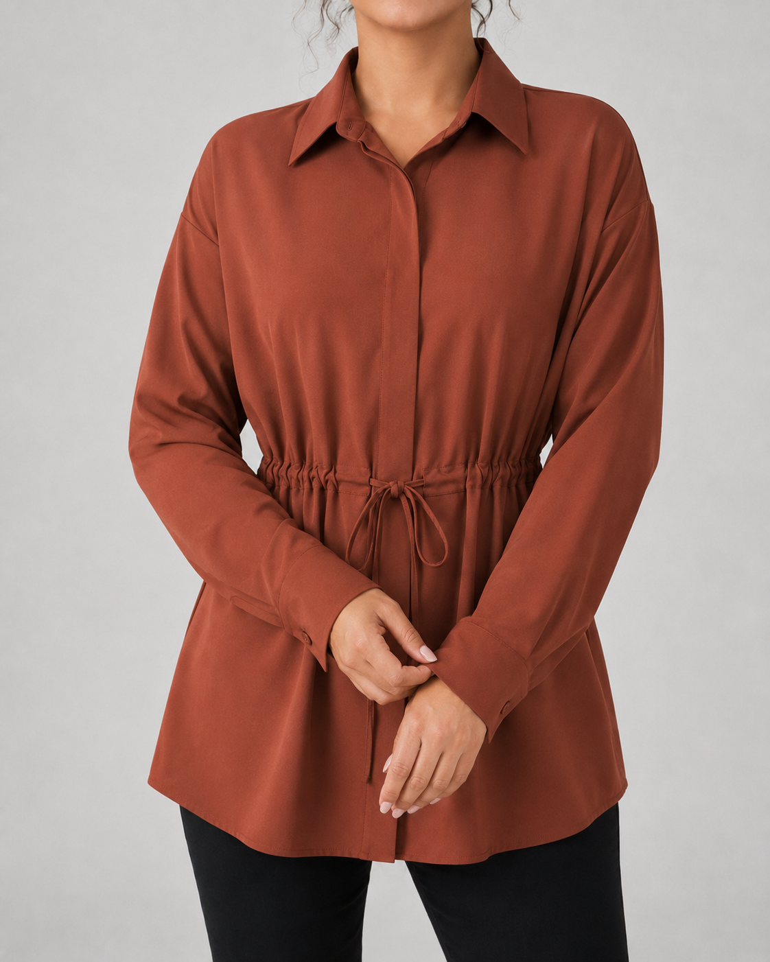 Women's Oversized Longline Shirt Drawstring Waist
