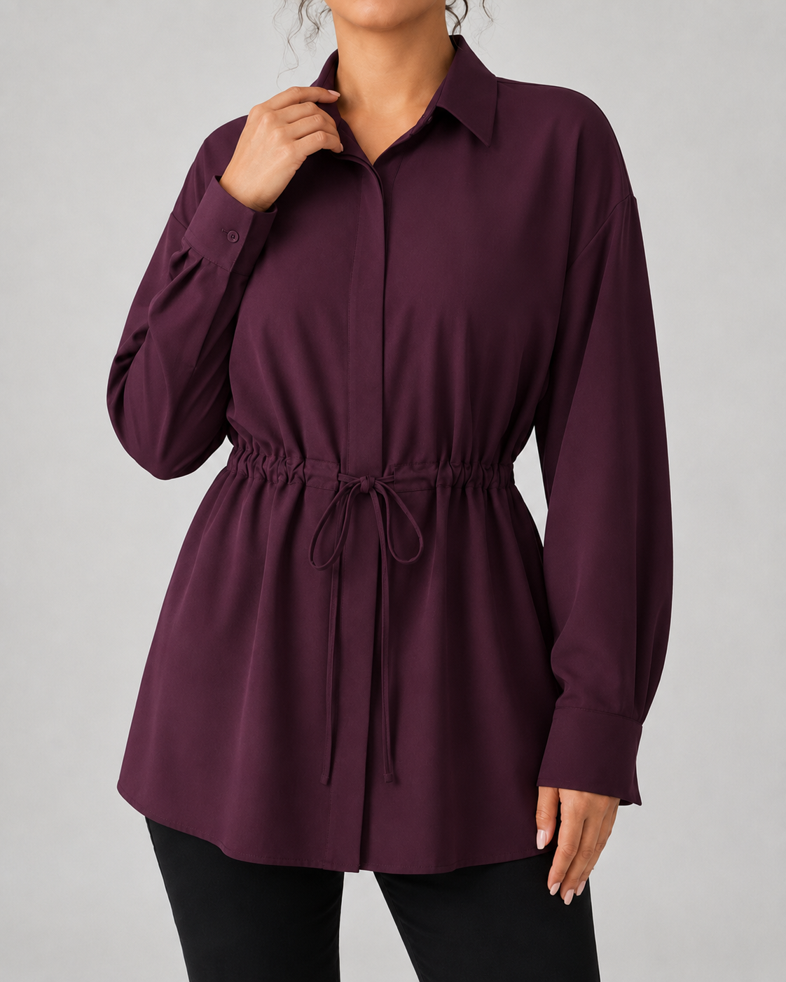 Women's Oversized Longline Shirt Drawstring Waist