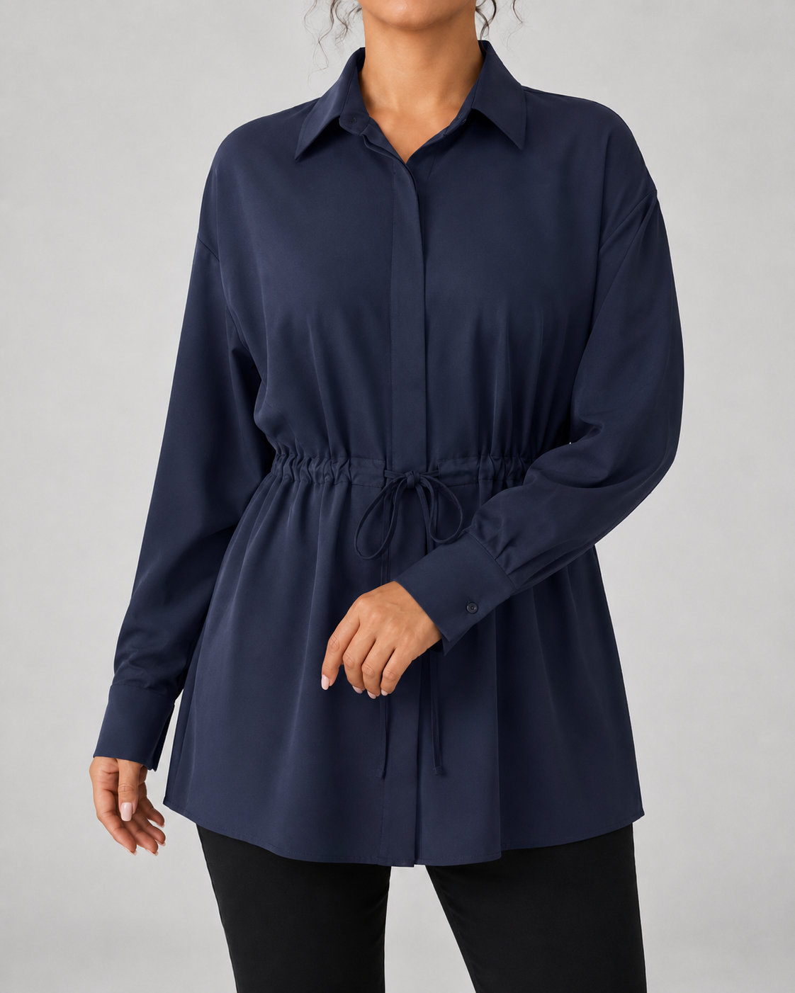 Women's Oversized Longline Shirt Drawstring Waist
