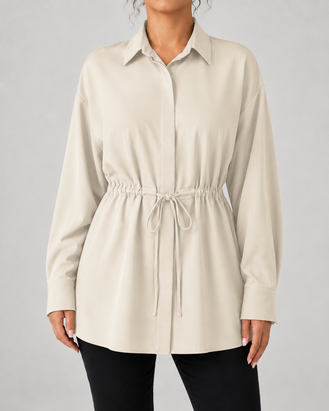 Women's Oversized Longline Shirt Drawstring Waist