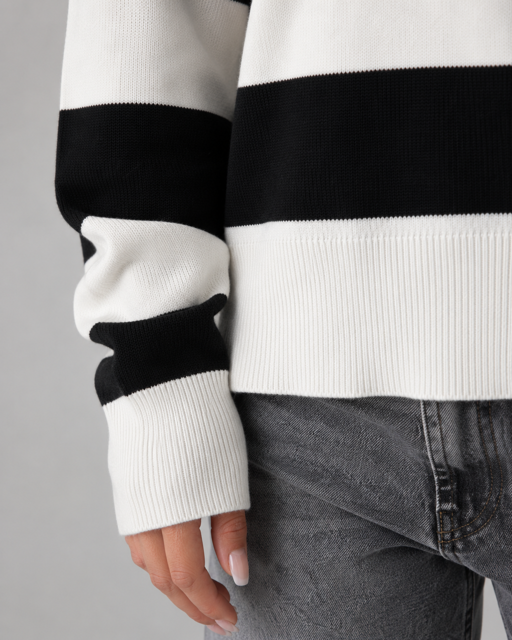 Women's Rugby Stripe Polo Sweater - Relaxed Long Sleeve Fit